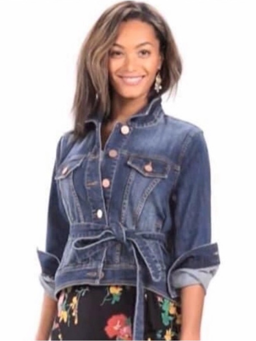 Cabi Dylan Denim Tie-Waist Jean Jacket, Dark Blue, Raw Edge